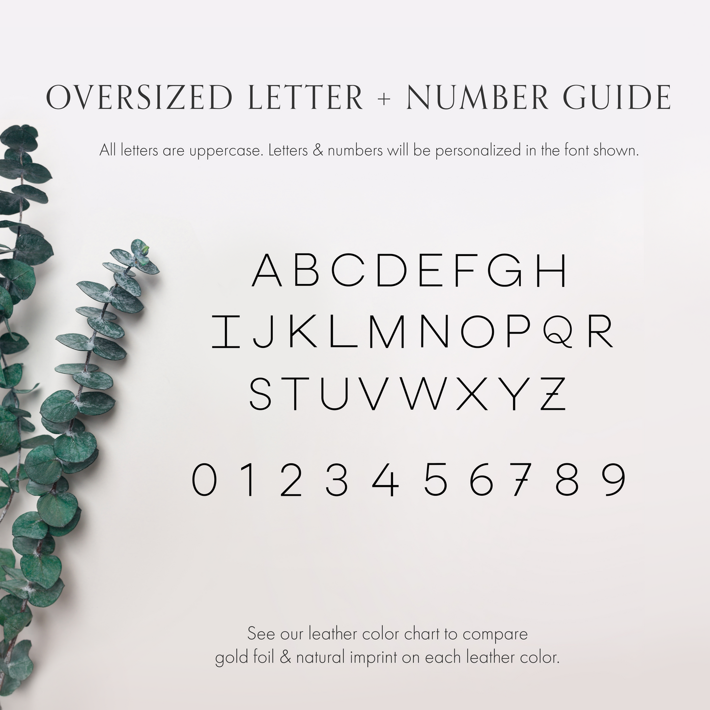 Keyaiira oversized letter and number personalization guide for custom monogram leather cord organizers, initial cable holders, headphone wraps and personalized accessories
