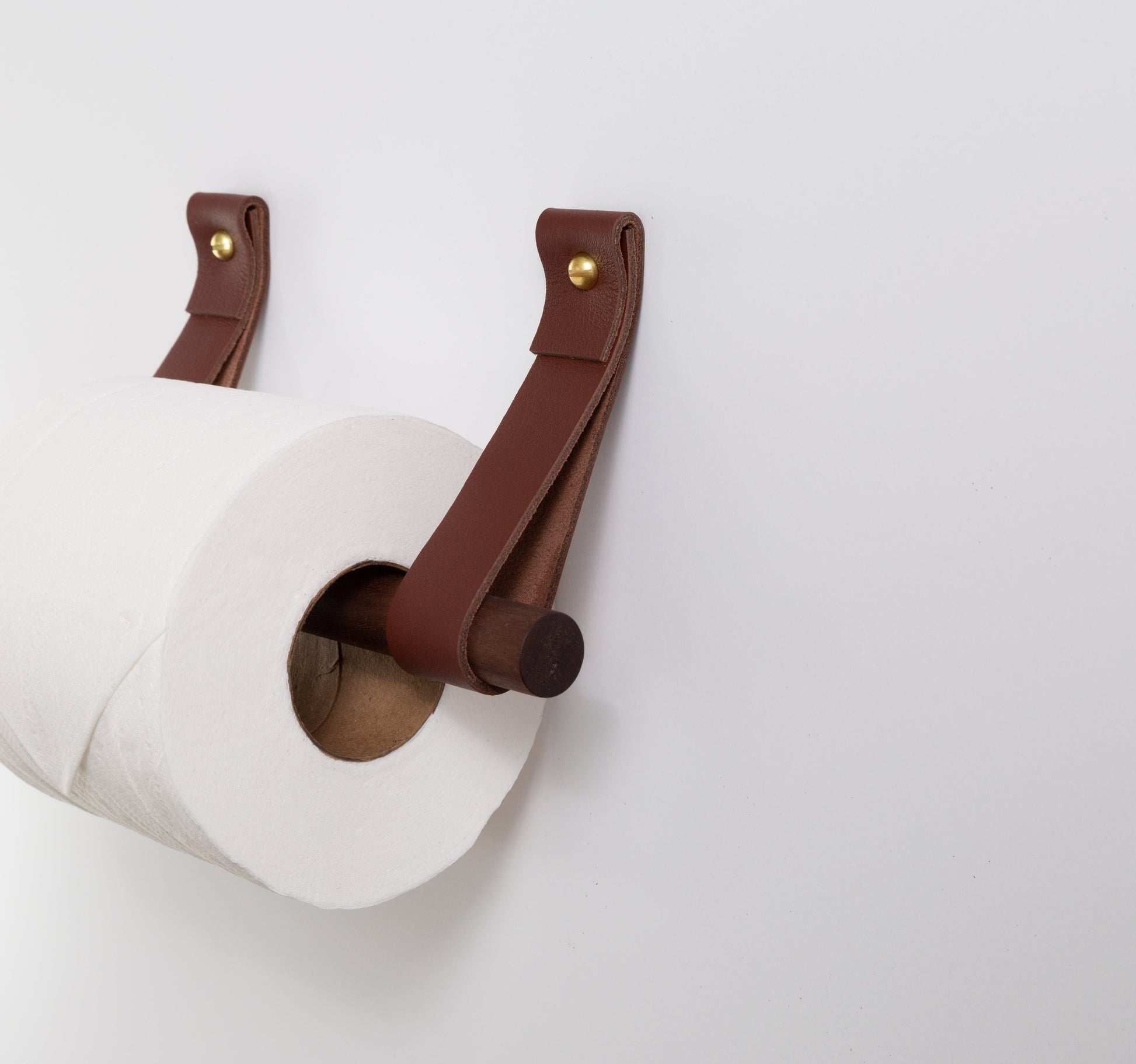 Toilet Paper Holder Kit with Leather Strap Hooks & Wood Dowel – Keyaiira