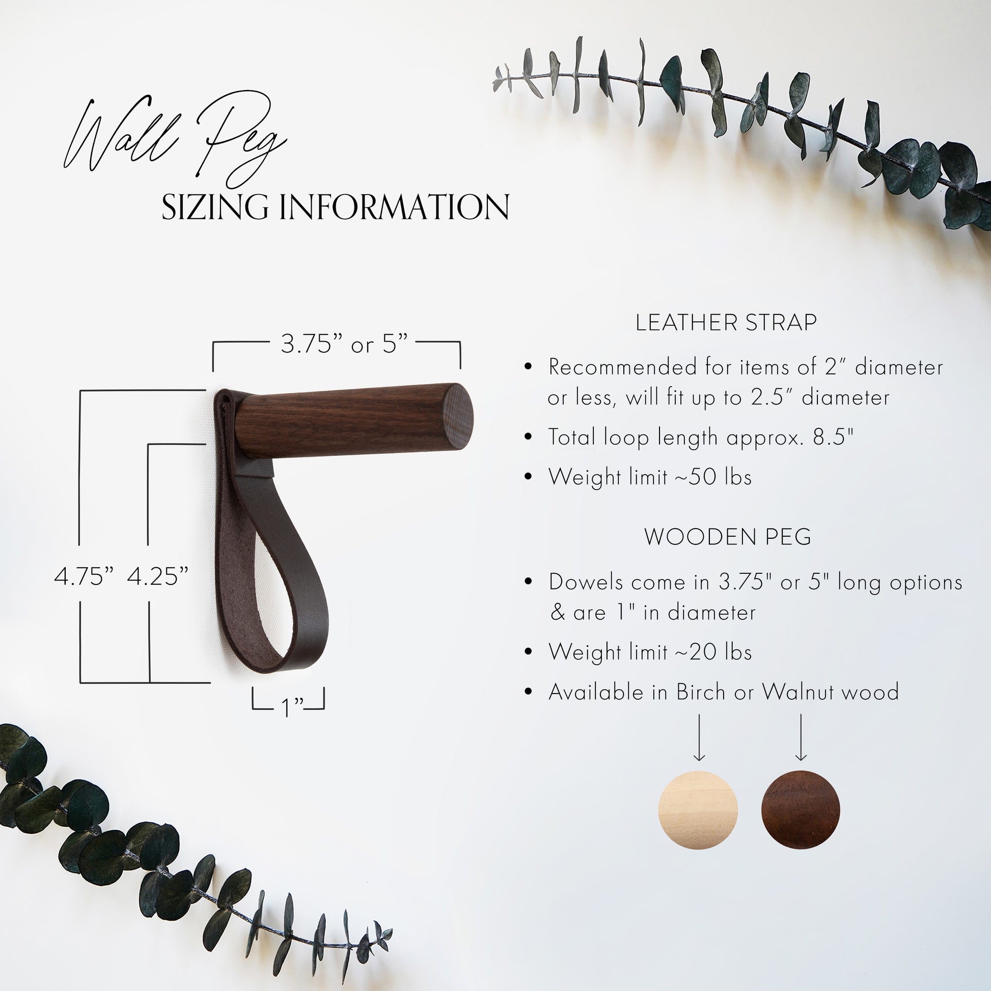 Wall Peg Sizing Information