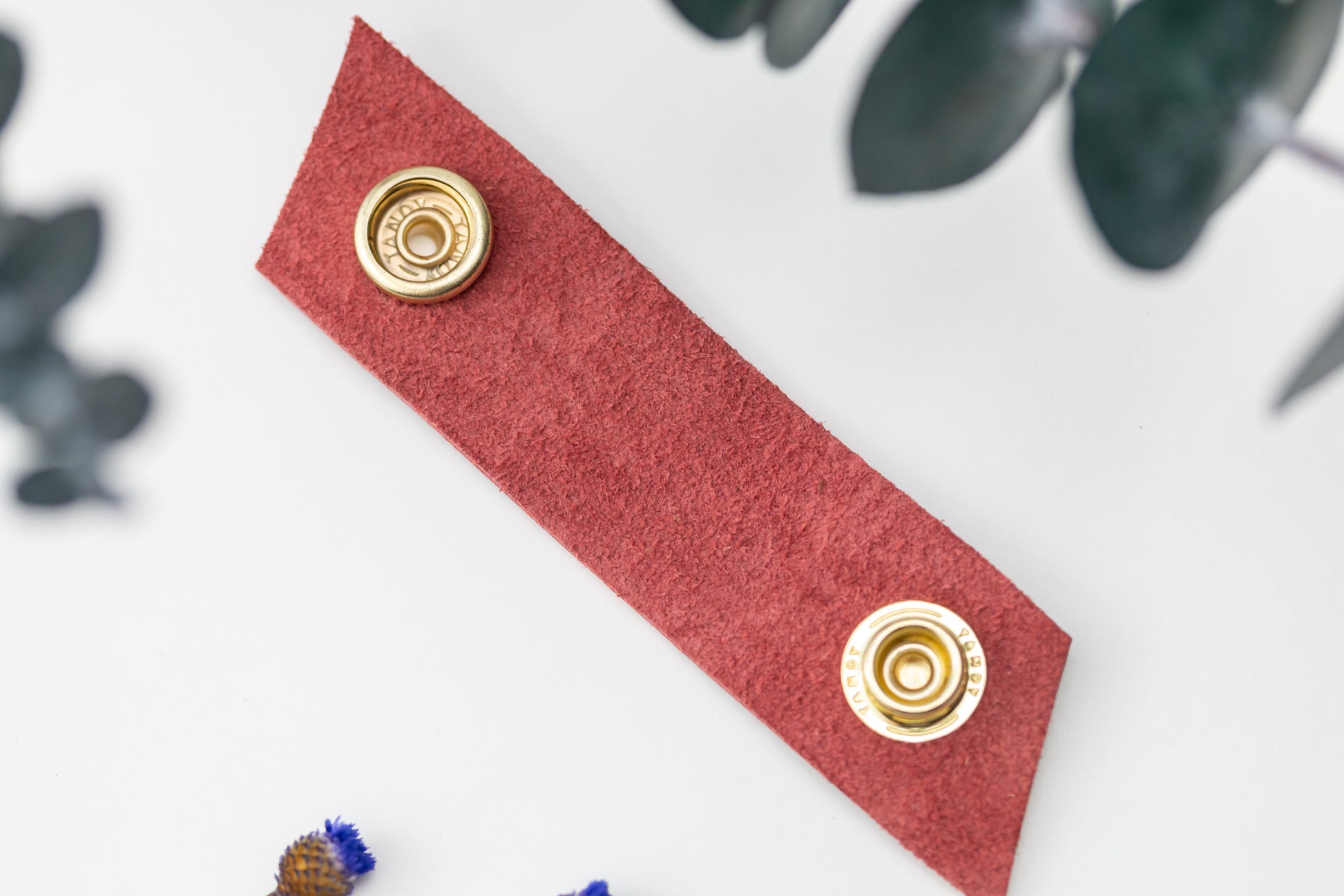 Wine genuine leather cord wrap with double brass snap closures, reusable cable organizer for charging cords, headphones, USB cables, office accessories and travel tech storage by Keyaiira
