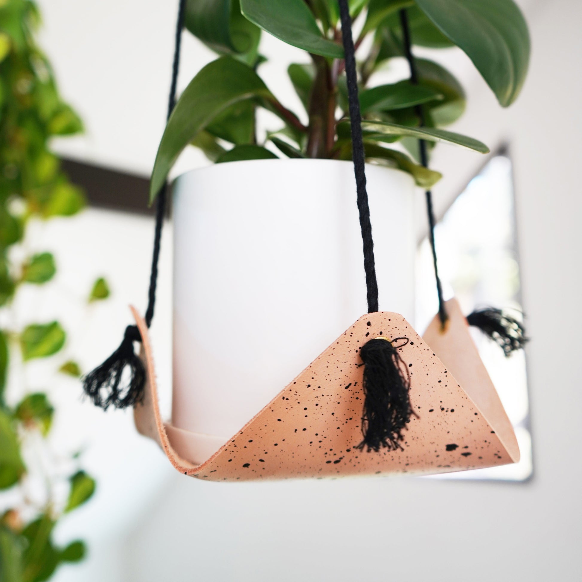 speckled hanging planter Hand-Painted Speckled Leather Plant Hammock