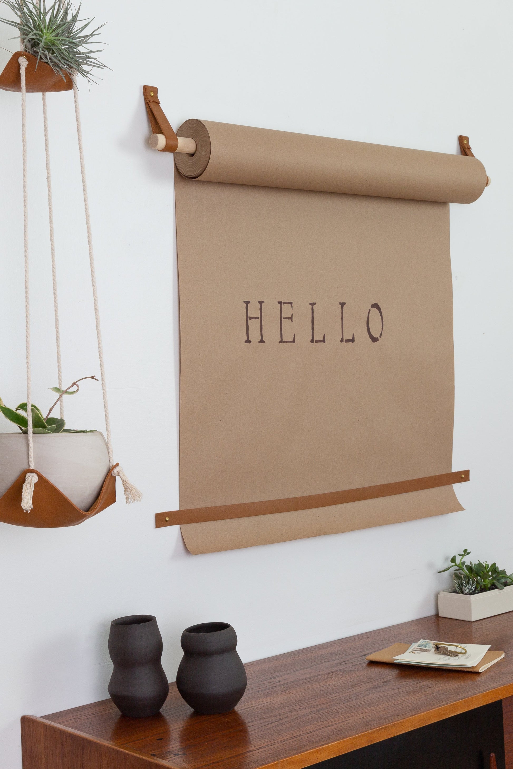 Leather Kraft Paper Holder to Do List Large Parchment Paper Roll Hanger  Wall Mounted Home Organization Shopping List Display Butchers Paper -   Norway