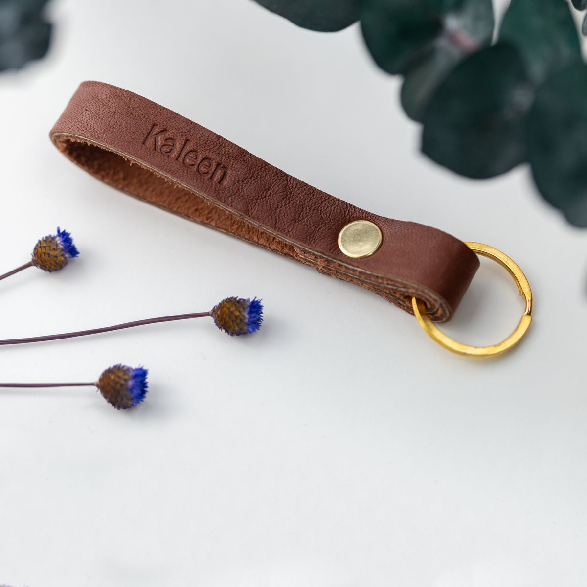 Loop Closure Keychain Personalized Skinny Leather Loop Keychain | 14k gold or imprinted ...