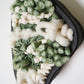 Modern sculptural wall hanging displayed on a white wall to show scale. The 11-inch by 6.75-inch black clay frame serves as a striking focal point, perfect for entryways or gallery walls seeking organic, botanical-inspired decor.