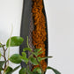 Angled shot of Japandi-inspired wall decor piece with soft natural light and houseplant for scale.