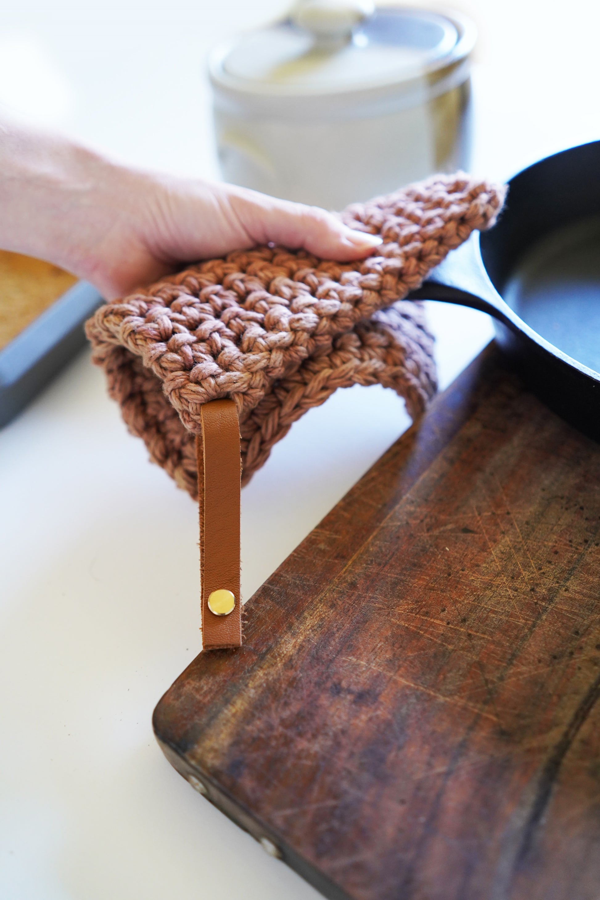 Cast Iron Skillet Handle and Hand knit Hot Pad Gift Pack