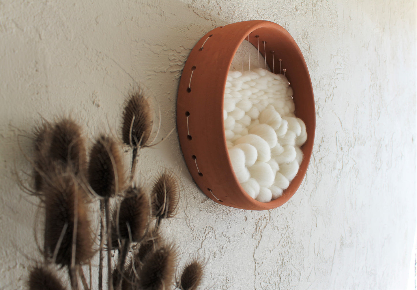 Terracotta & Wool Fiber Wall Sculpture