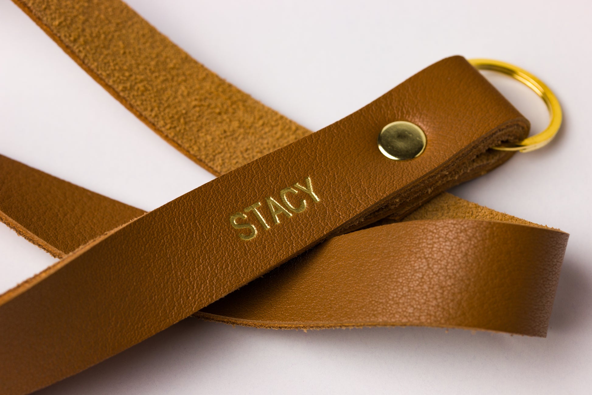 Personalized Thick Leather Lanyard | 14K Gold Monogram Imprinted Front Only