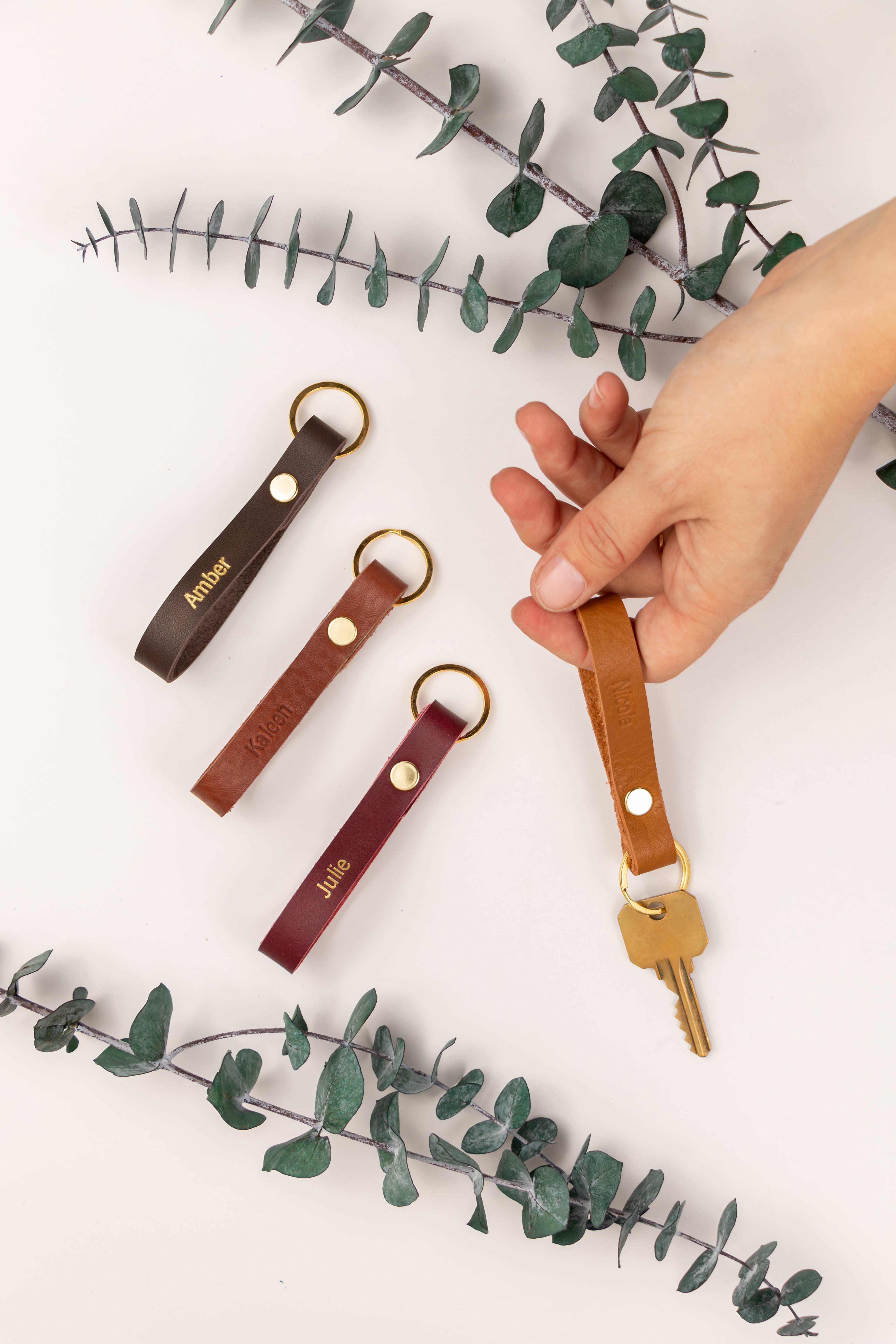 Personalized Skinny Leather Loop Keychain | 14k gold or imprinted ...