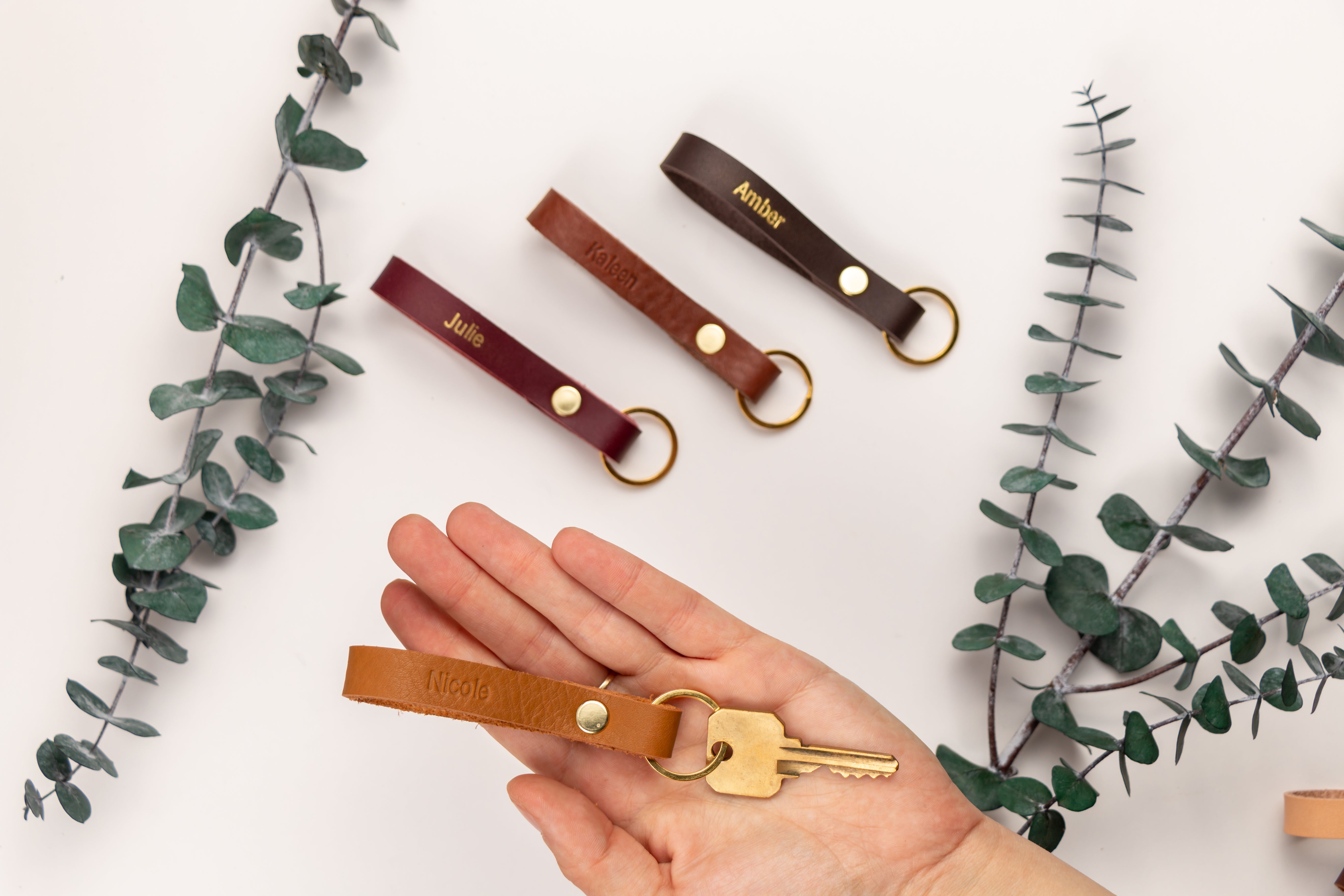 Half Loop Key Chain Loop Personalized Skinny Leather Loop Keychain | 14k gold or imprinted ...